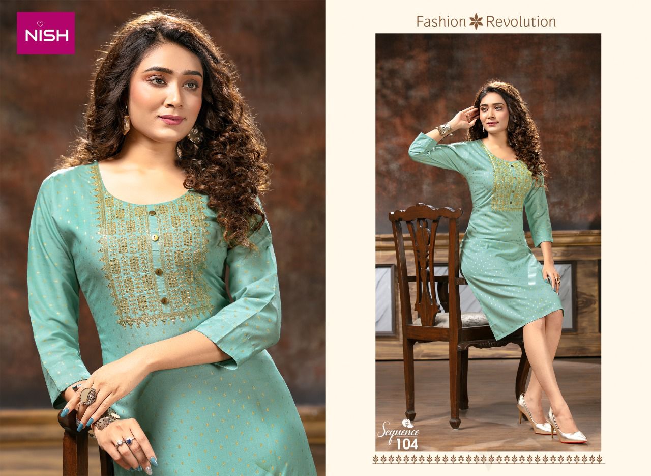 Nish Sequence Ethnic Wear Designer Rayon Printed Kurti Collection
